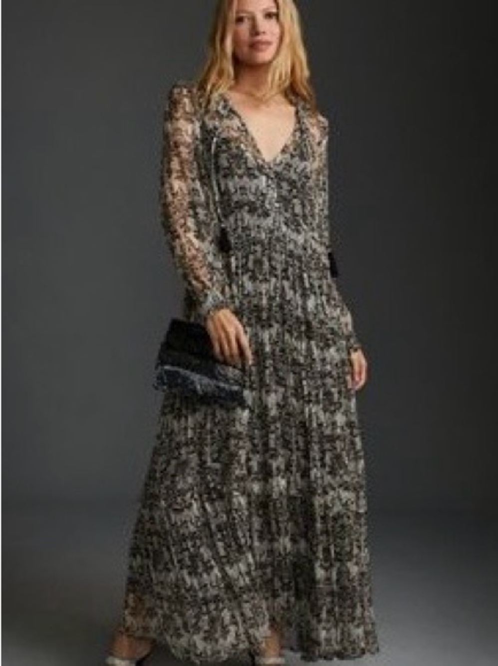 Chiffon Black & White Floral Maxi Dress - The Marais by Anthropologie